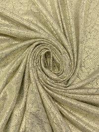 Metallic Gold Polyester/Lurex/Lycra Cracked Foil Print Shimmer Knit 56W