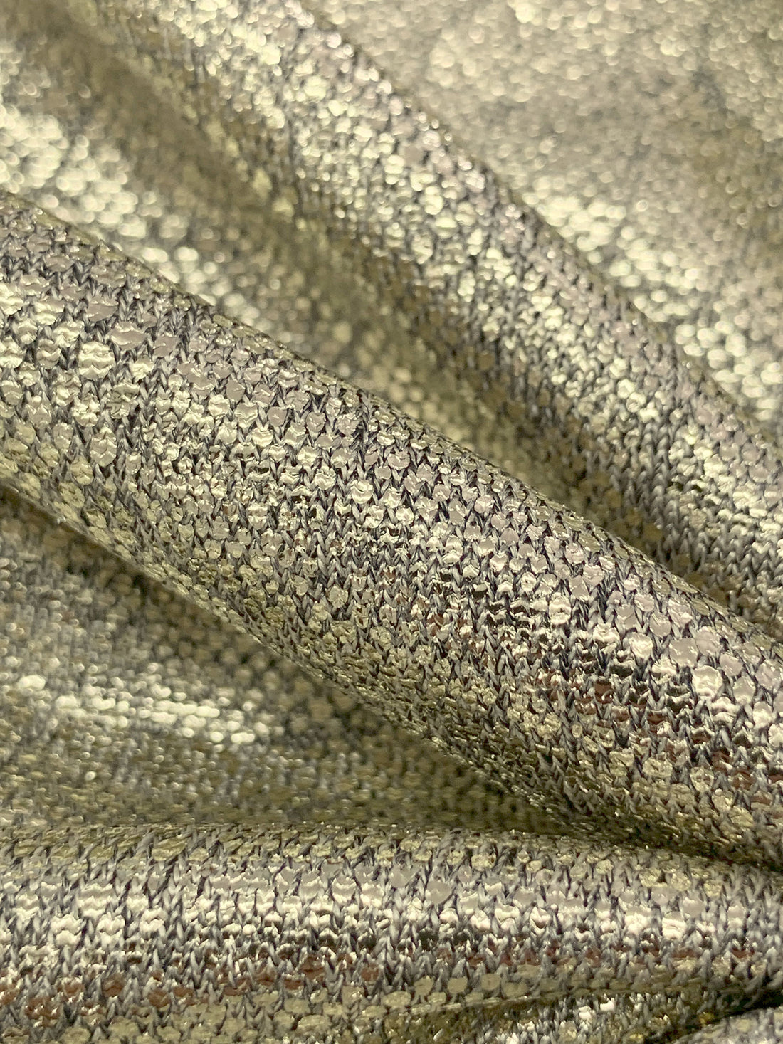 Metallic Gold Polyester/Lurex/Lycra Cracked Foil Print Shimmer Knit 56W