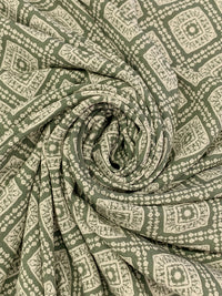 Old Bamboo/Antique Off-White 100% Rayon Medallion Lattice Print Crinkle Challis 54W