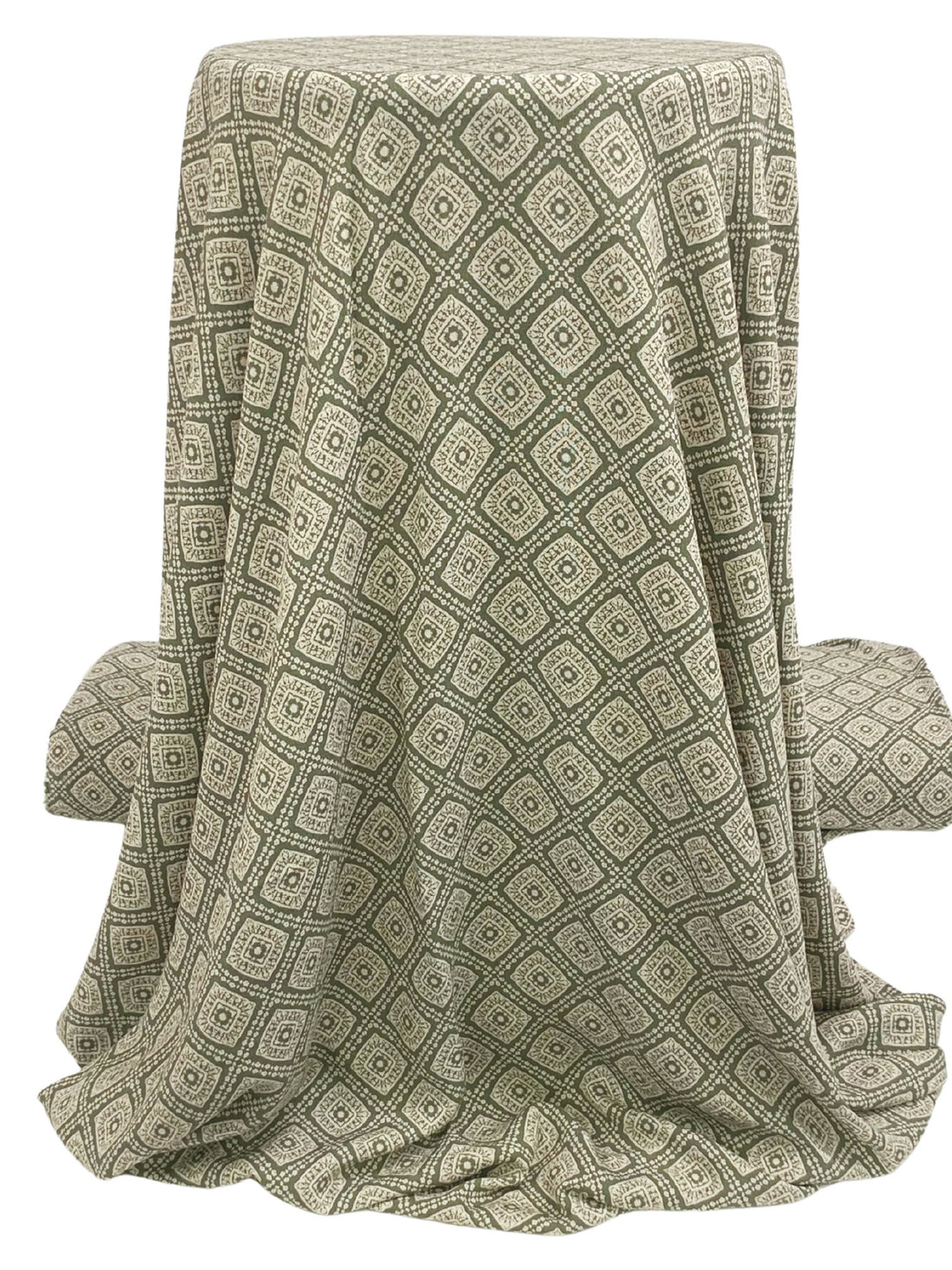 Old Bamboo/Antique Off-White 100% Rayon Medallion Lattice Print Crinkle Challis 54W