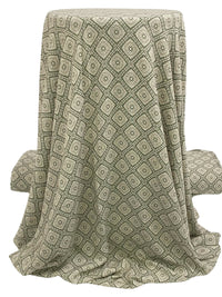 Old Bamboo/Antique Off-White 100% Rayon Medallion Lattice Print Crinkle Challis 54W