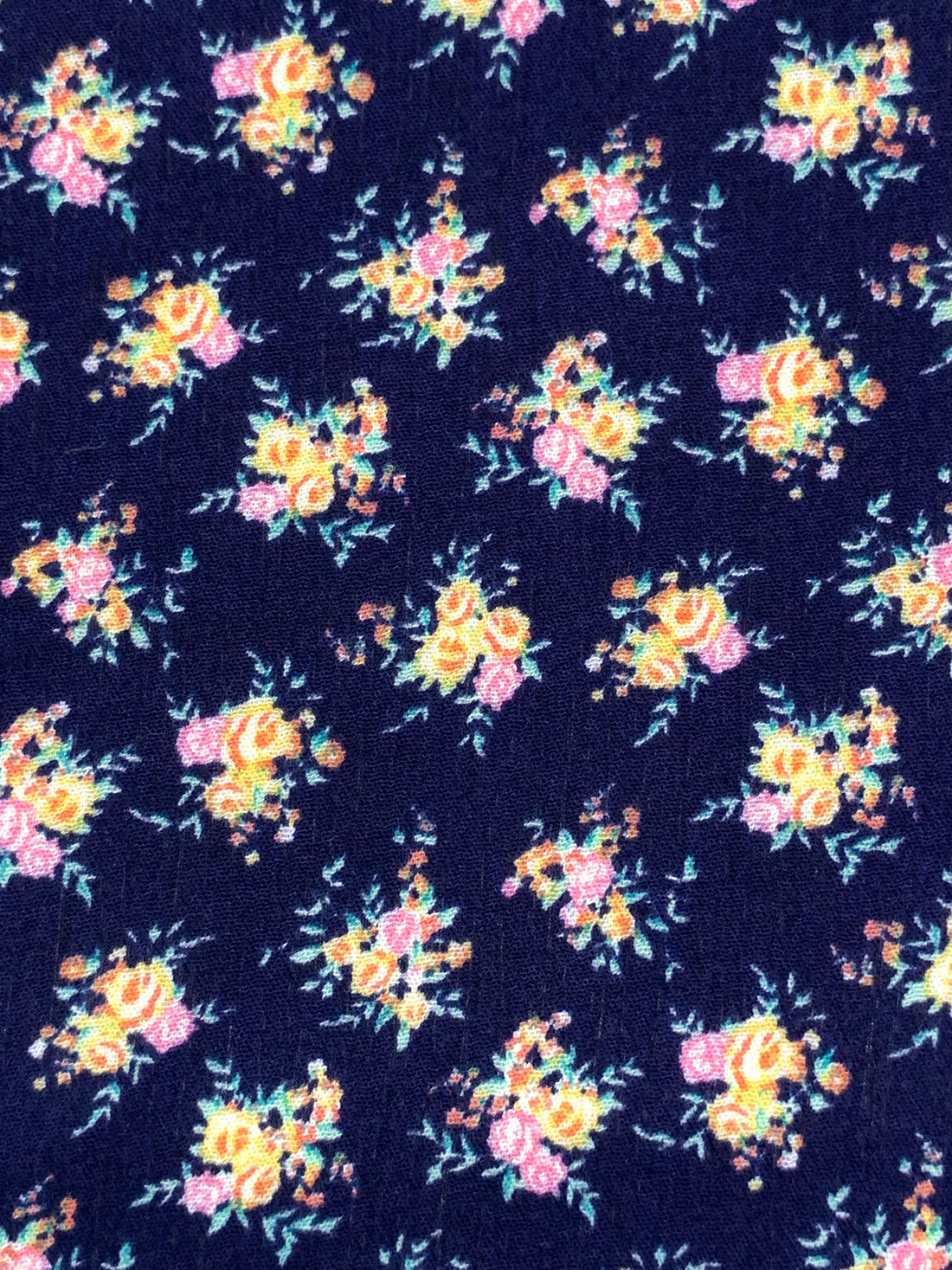 Dark Royal Blue/Pale Goldenrod/Multi 100% Rayon Floral Print Crinkle Challis 56W