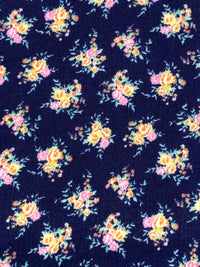Dark Royal Blue/Pale Goldenrod/Multi 100% Rayon Floral Print Crinkle Challis 56W