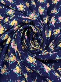 Dark Royal Blue/Pale Goldenrod/Multi 100% Rayon Floral Print Crinkle Challis 56W