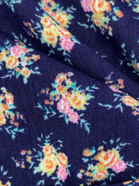 Dark Royal Blue/Pale Goldenrod/Multi 100% Rayon Floral Print Crinkle Challis 56W