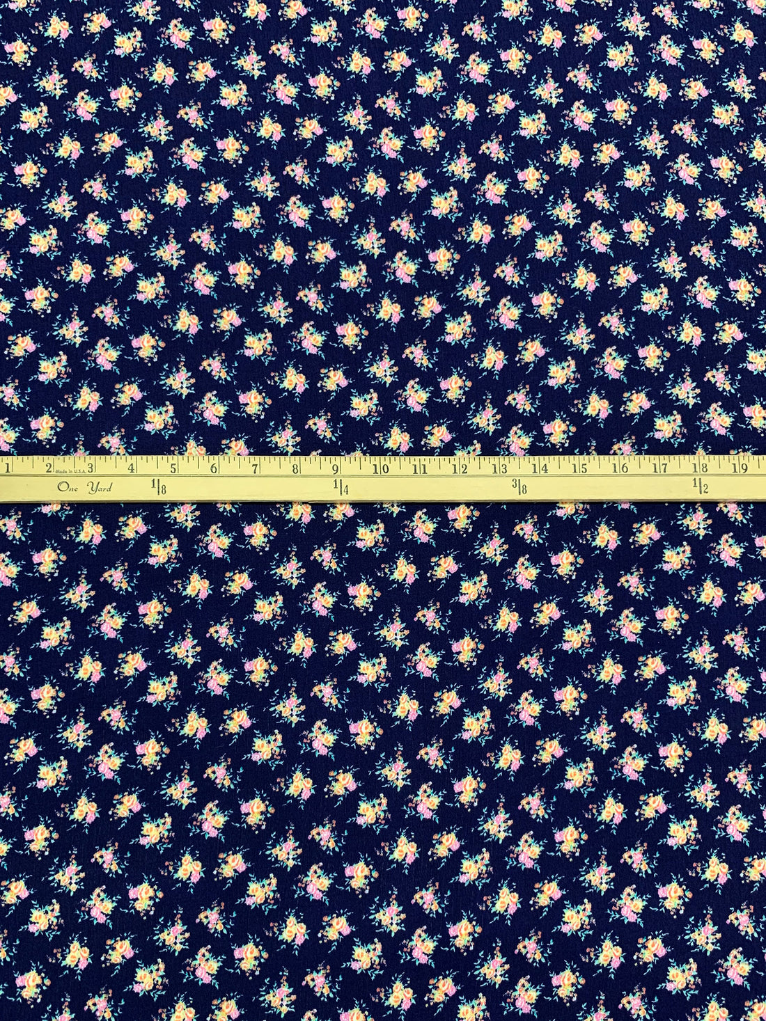 Dark Royal Blue/Pale Goldenrod/Multi 100% Rayon Floral Print Crinkle Challis 56W