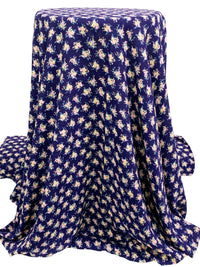 Dark Royal Blue/Pale Goldenrod/Multi 100% Rayon Floral Print Crinkle Challis 56W