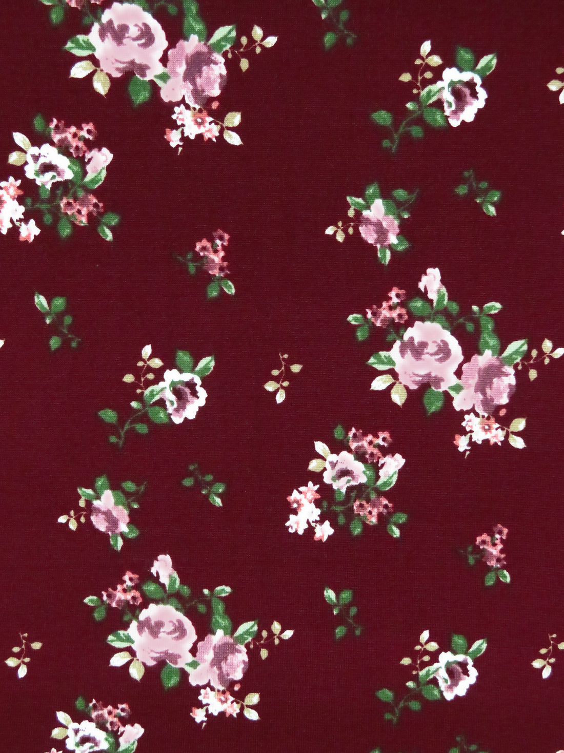 Dark Scarlet/Fern Green/White/Multi Polyester/Lycra Small Floral Print Double Brushed Knit 54W