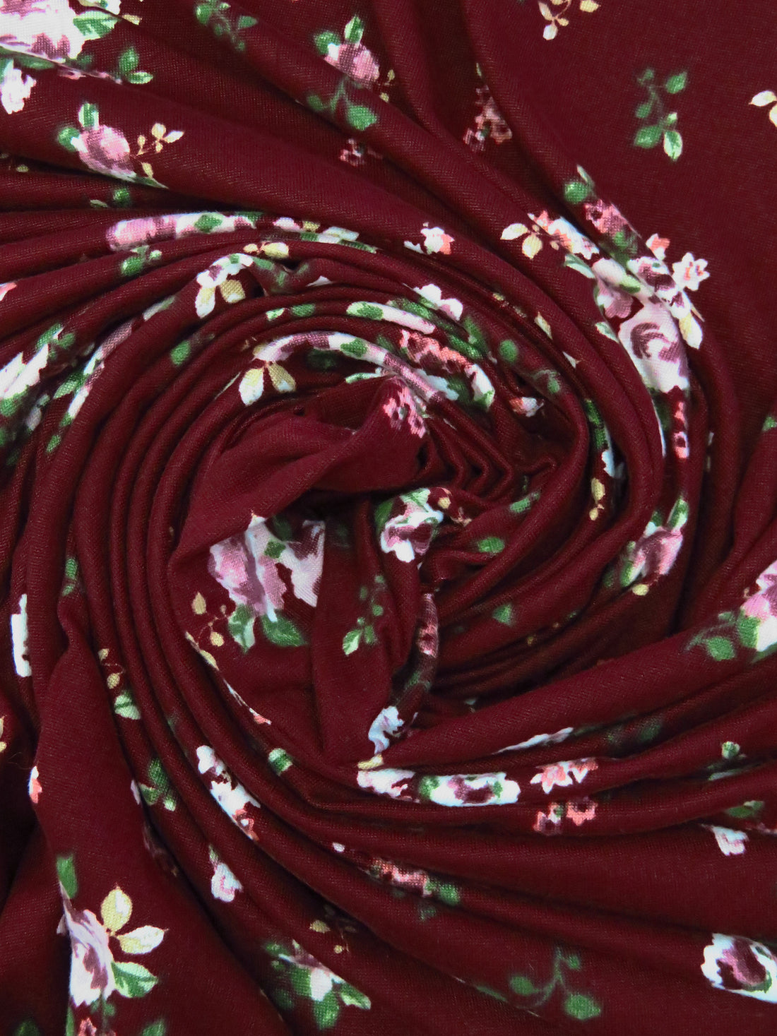 Dark Scarlet/Fern Green/White/Multi Polyester/Lycra Small Floral Print Double Brushed Knit 54W