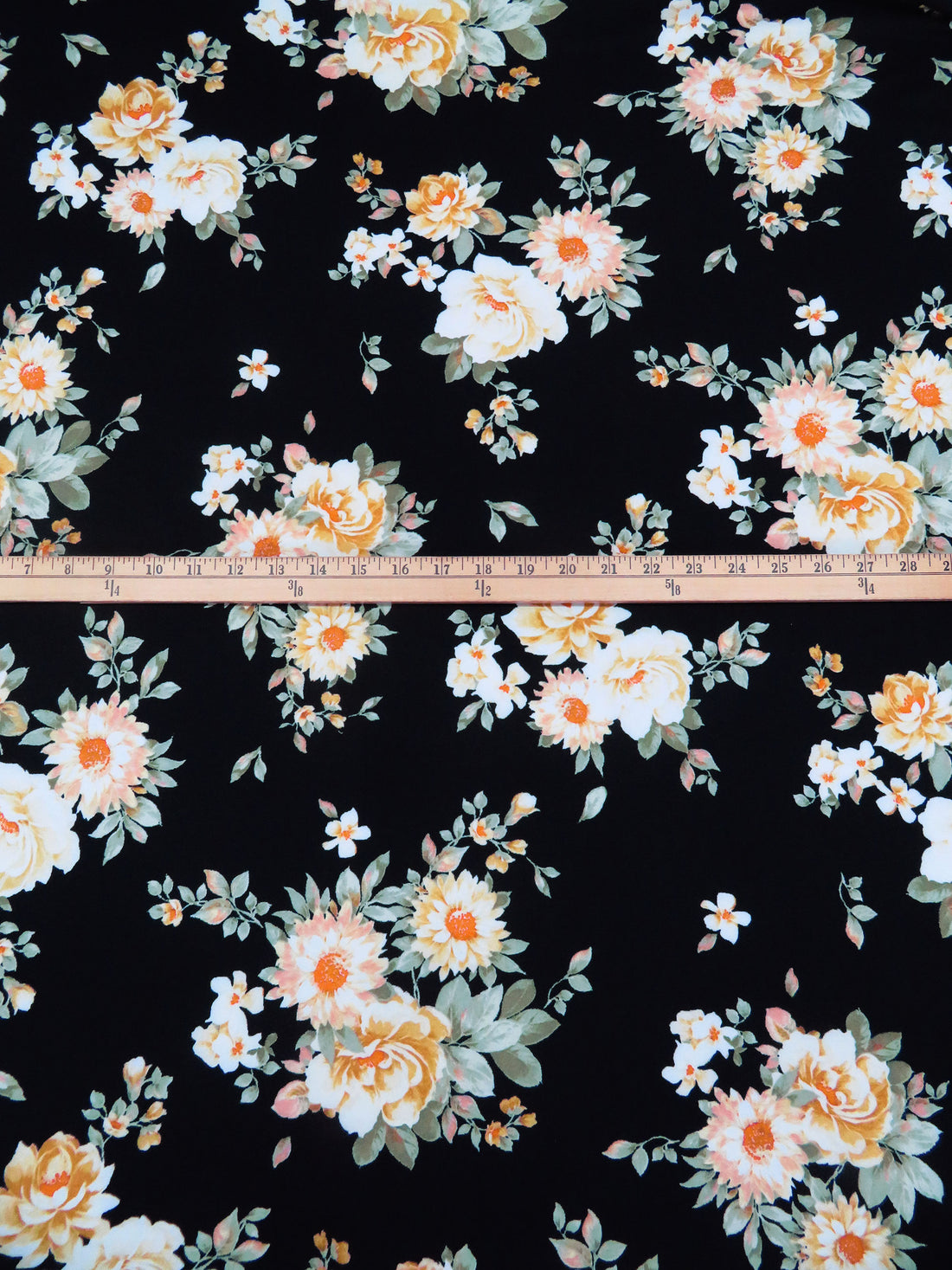 Black/Sage/Dark Goldenrod/Multi Polyester/Lycra Floral Cluster Print Double Brushed Knit 60W