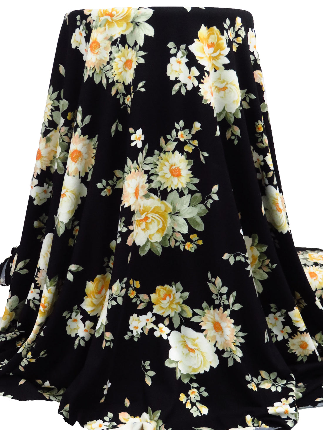 Black/Sage/Dark Goldenrod/Multi Polyester/Lycra Floral Cluster Print Double Brushed Knit 60W