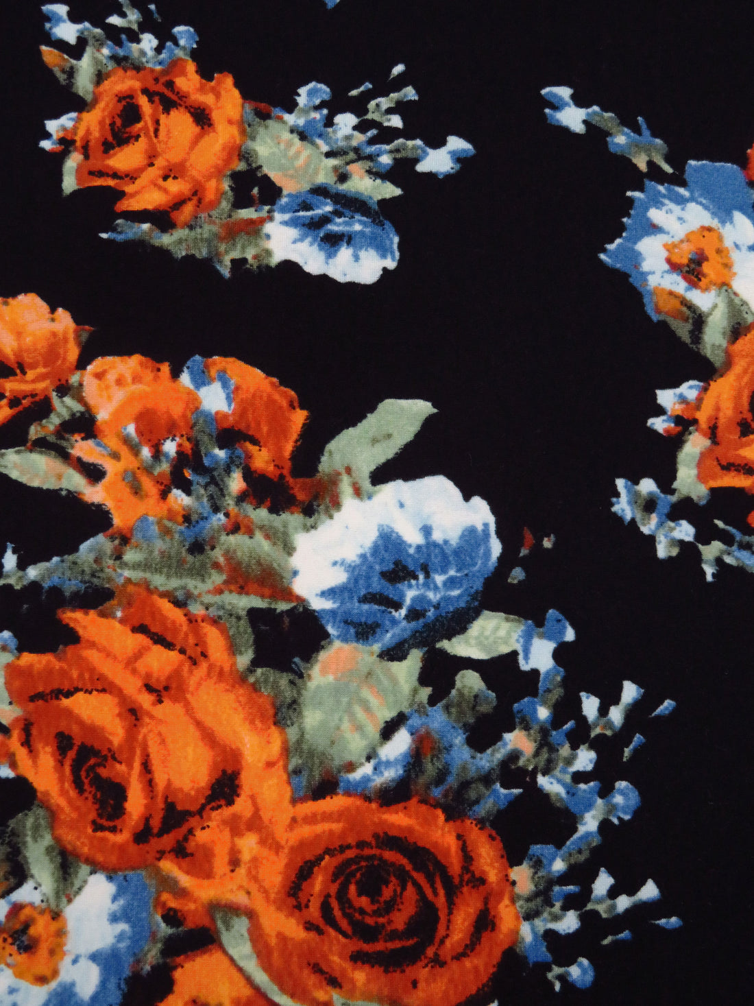 Pumpkin/Black/Sage/Multi Polyester/Lycra Floral Bouquet Print Double Brushed Knit 60W
