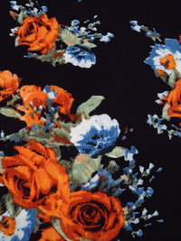 Pumpkin/Black/Sage/Multi Polyester/Lycra Floral Bouquet Print Double Brushed Knit 60W