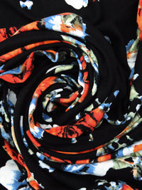 Pumpkin/Black/Sage/Multi Polyester/Lycra Floral Bouquet Print Double Brushed Knit 60W