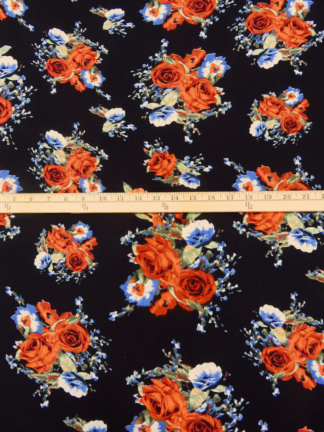 Pumpkin/Black/Sage/Multi Polyester/Lycra Floral Bouquet Print Double Brushed Knit 60W