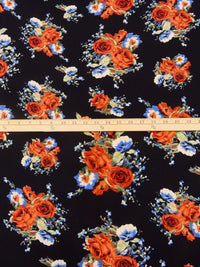 Pumpkin/Black/Sage/Multi Polyester/Lycra Floral Bouquet Print Double Brushed Knit 60W