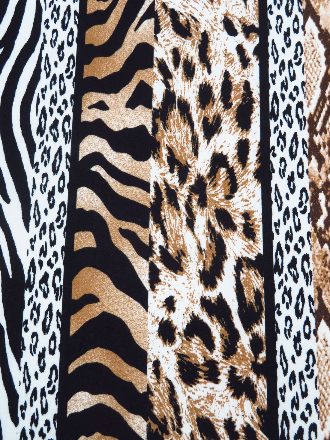Deer/White/Black/Multi Polyester/Lycra Vertical Various Animal Stripe Print Double Brushed Knit 60W
