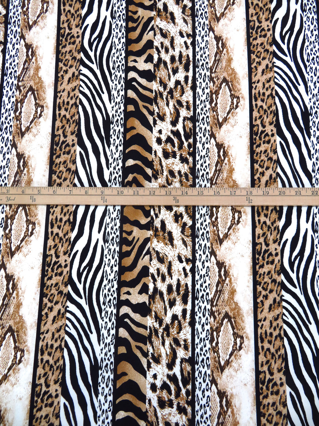 Deer/White/Black/Multi Polyester/Lycra Vertical Various Animal Stripe Print Double Brushed Knit 60W