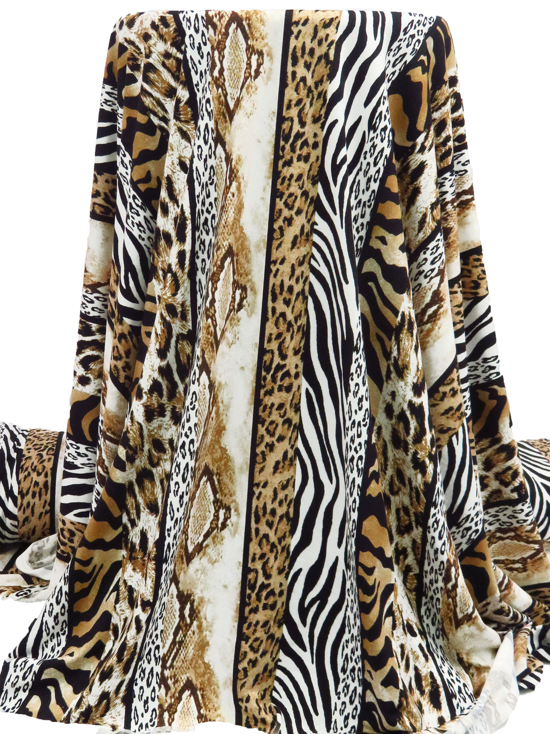 Deer/White/Black/Multi Polyester/Lycra Vertical Various Animal Stripe Print Double Brushed Knit 60W