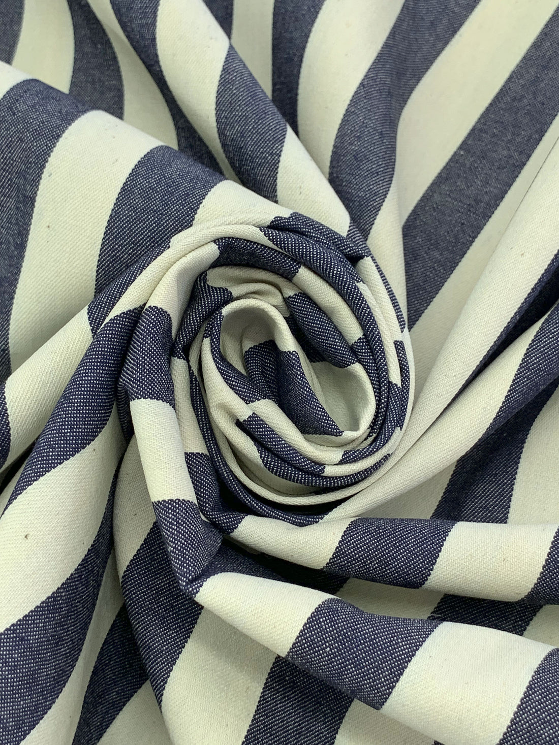 Navy/Parchment 100% Cotton Vertical Stripe Denim 60W