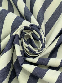 Navy/Parchment 100% Cotton Vertical Stripe Denim 60W