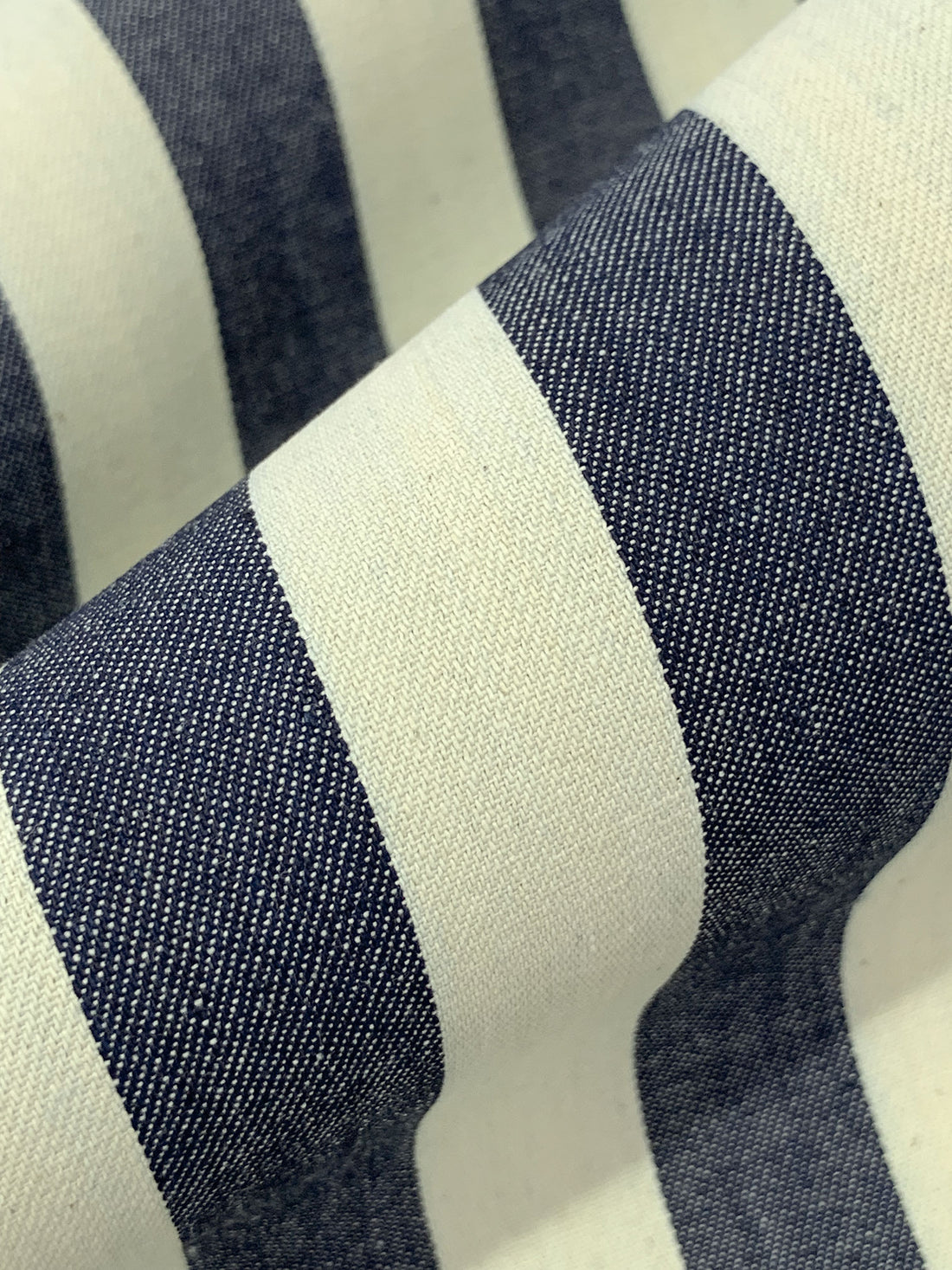 Navy/Parchment 100% Cotton Vertical Stripe Denim 60W