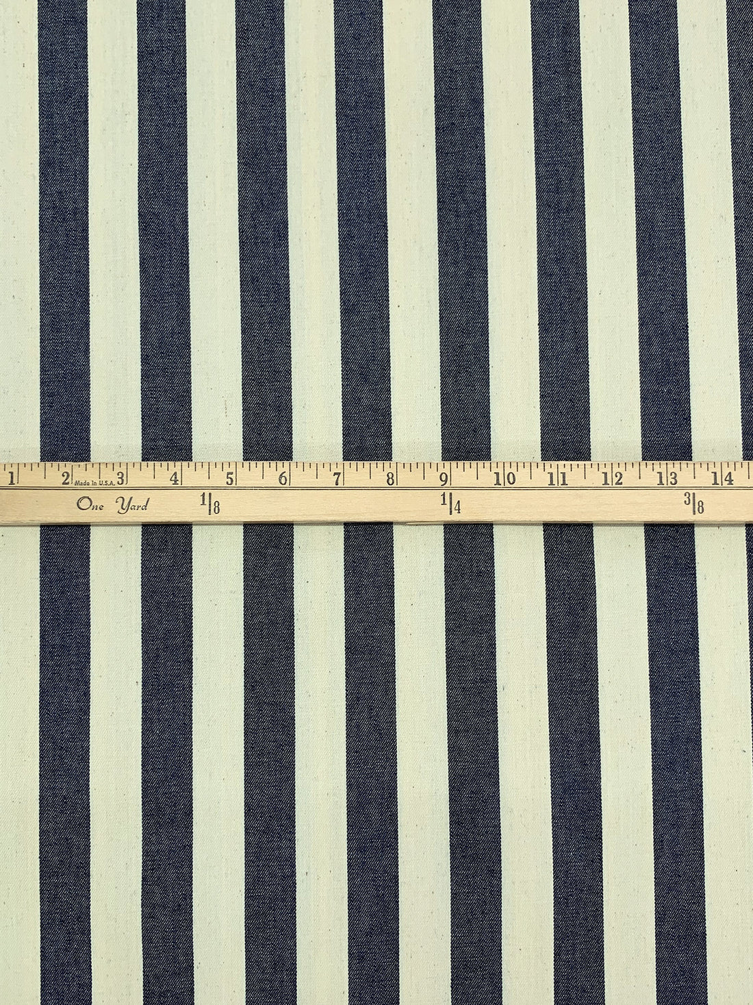 Navy/Parchment 100% Cotton Vertical Stripe Denim 60W