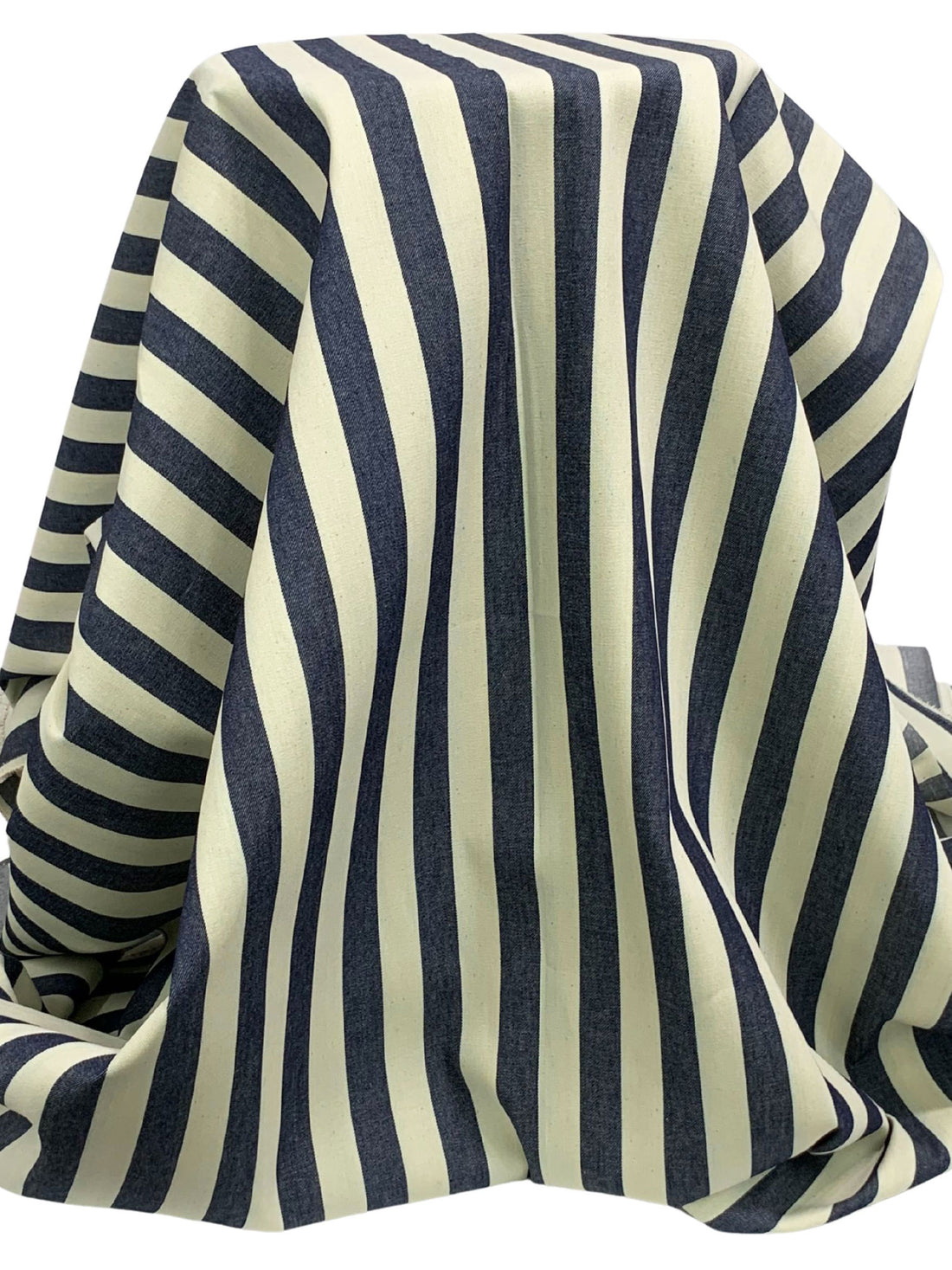 Navy/Parchment 100% Cotton Vertical Stripe Denim 60W