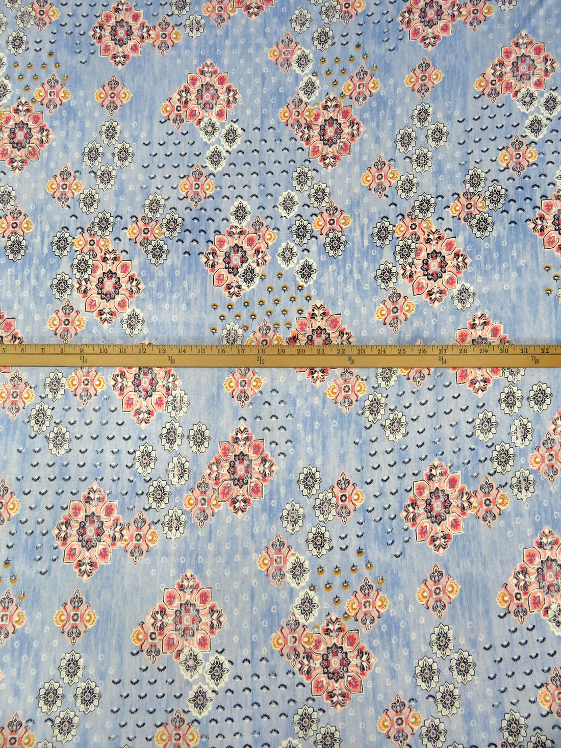 Iceberg Blue/Melon/Marigold/Multi Rayon/Lycra Ornate Medallion Print Jersey Knit 66W