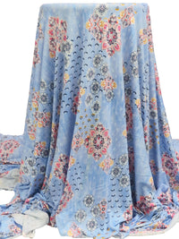Iceberg Blue/Melon/Marigold/Multi Rayon/Lycra Ornate Medallion Print Jersey Knit 66W