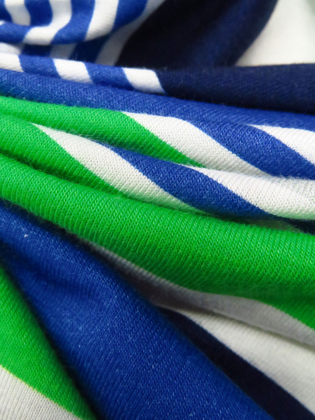 Vine Green/Dark Cornflower/White/Multi Rayon/Lycra Horizontal Stripe Print Jersey Knit 56W