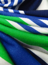 Vine Green/Dark Cornflower/White/Multi Rayon/Lycra Horizontal Stripe Print Jersey Knit 56W