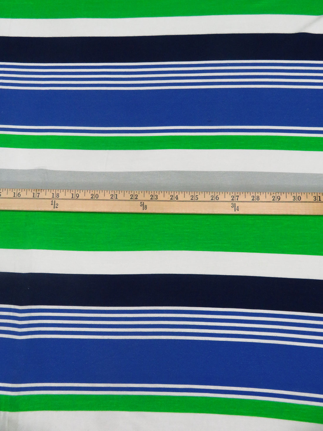 Vine Green/Dark Cornflower/White/Multi Rayon/Lycra Horizontal Stripe Print Jersey Knit 56W