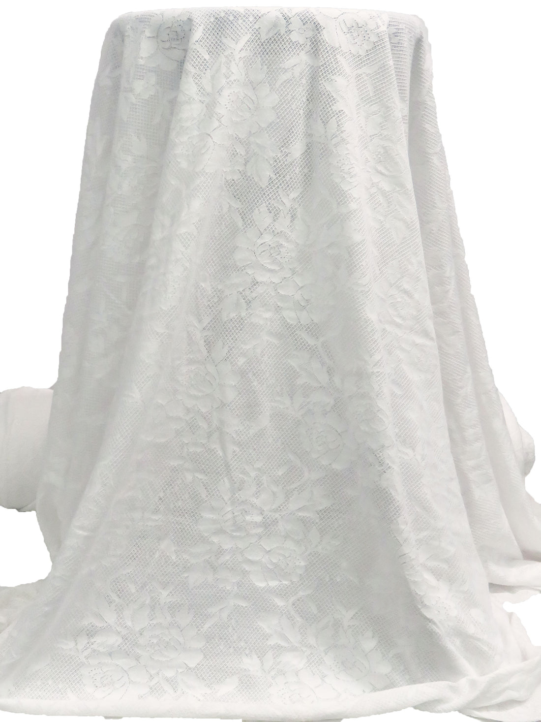 White Cotton/Polyester Floral Weave Jacquard Knit 56W