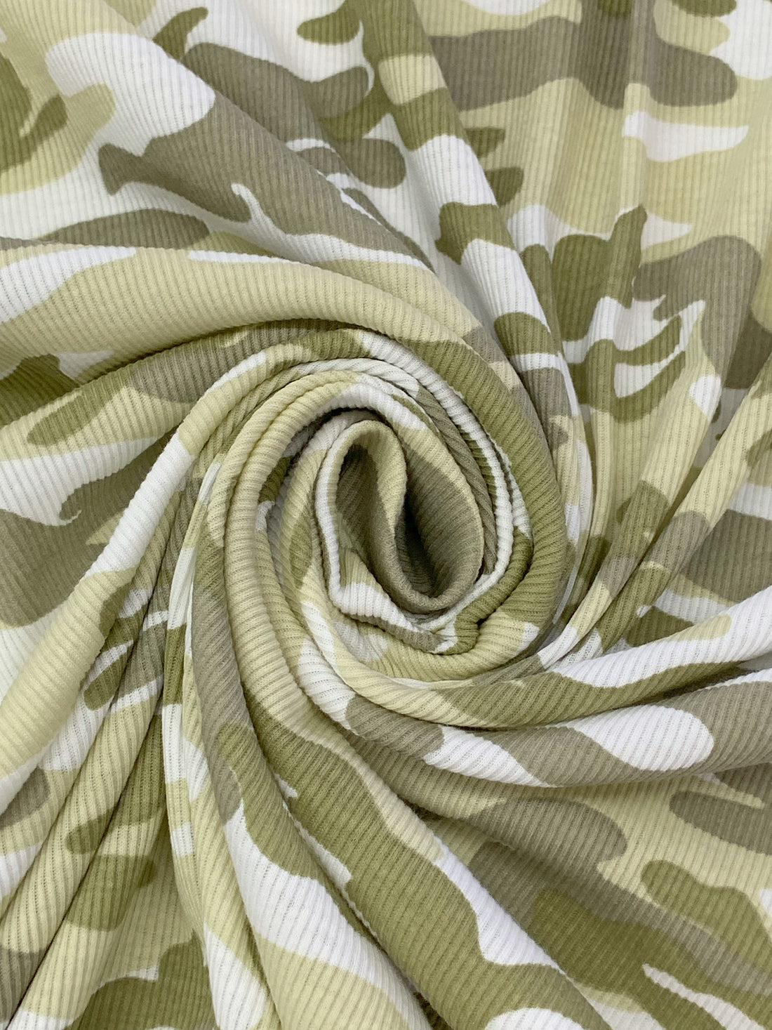 Pale Moss/White/Olive 100% Cotton Camouflage Print Rib Knit 38W