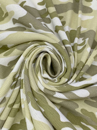 Pale Moss/White/Olive 100% Cotton Camouflage Print Rib Knit 38W