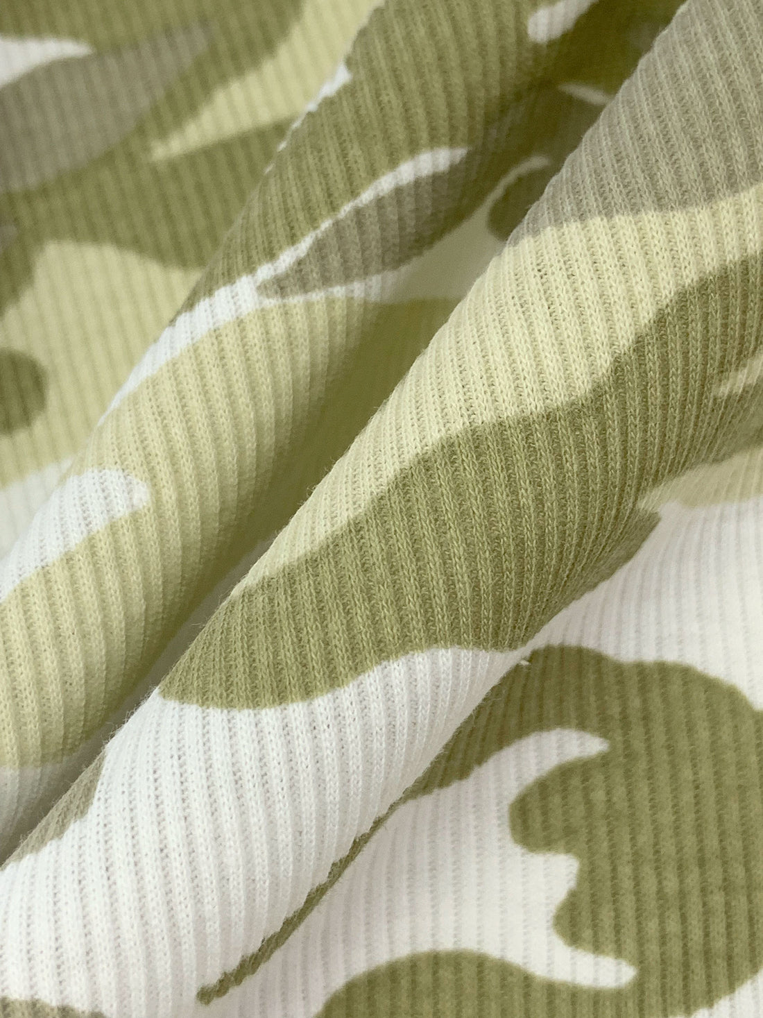 Pale Moss/White/Olive 100% Cotton Camouflage Print Rib Knit 38W
