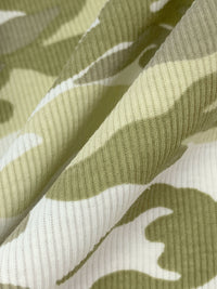Pale Moss/White/Olive 100% Cotton Camouflage Print Rib Knit 38W