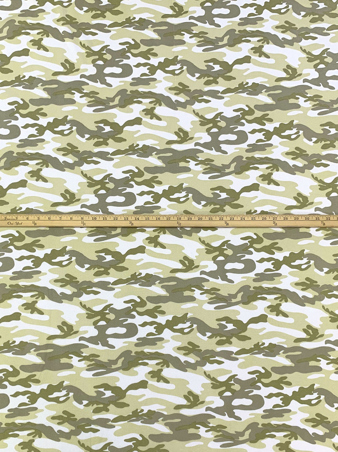 Pale Moss/White/Olive 100% Cotton Camouflage Print Rib Knit 38W