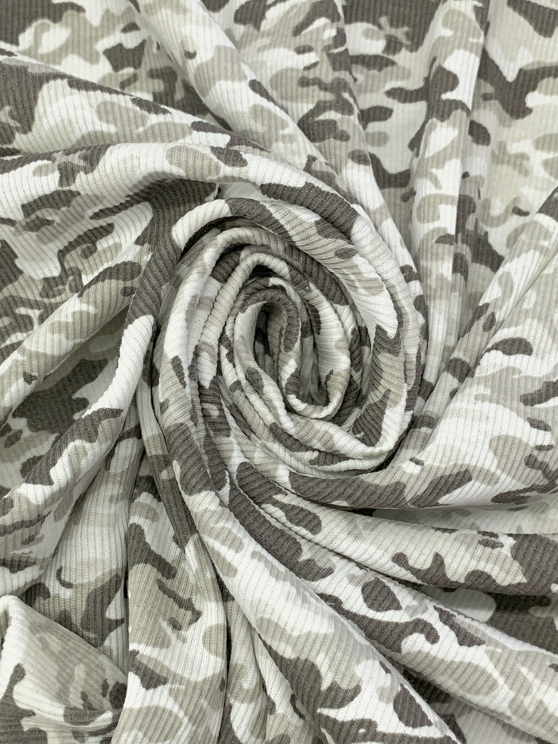 Dark Taupe/White/Soft Iron 100% Cotton Camouflage Print Rib Knit 38W