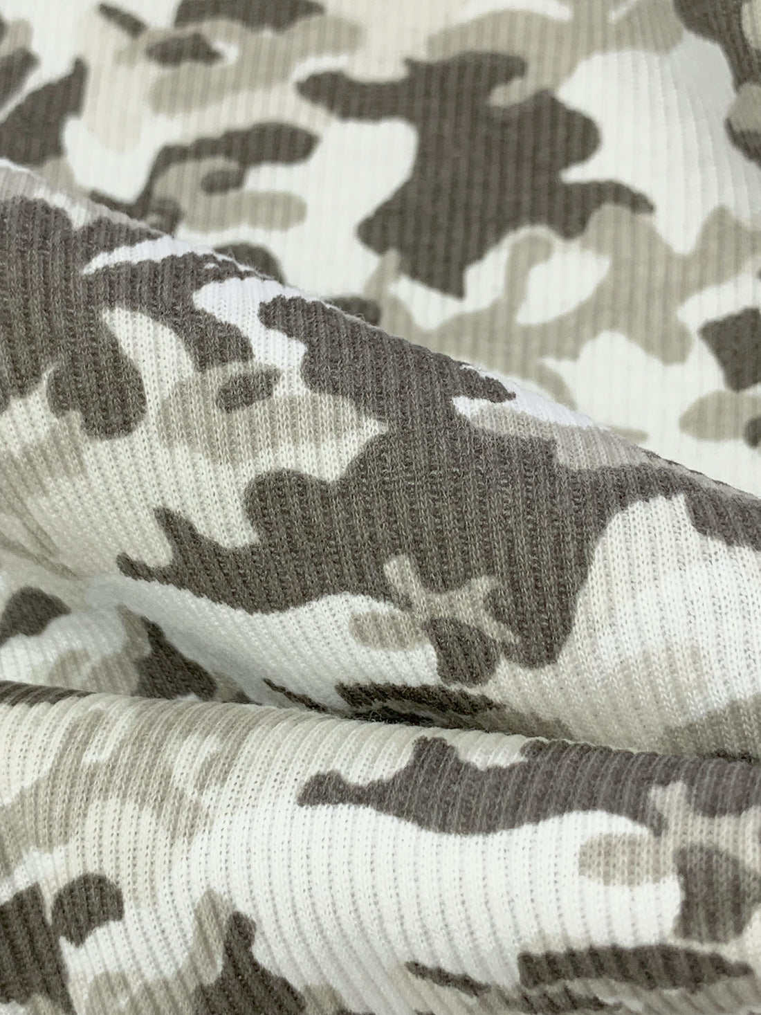 Dark Taupe/White/Soft Iron 100% Cotton Camouflage Print Rib Knit 38W