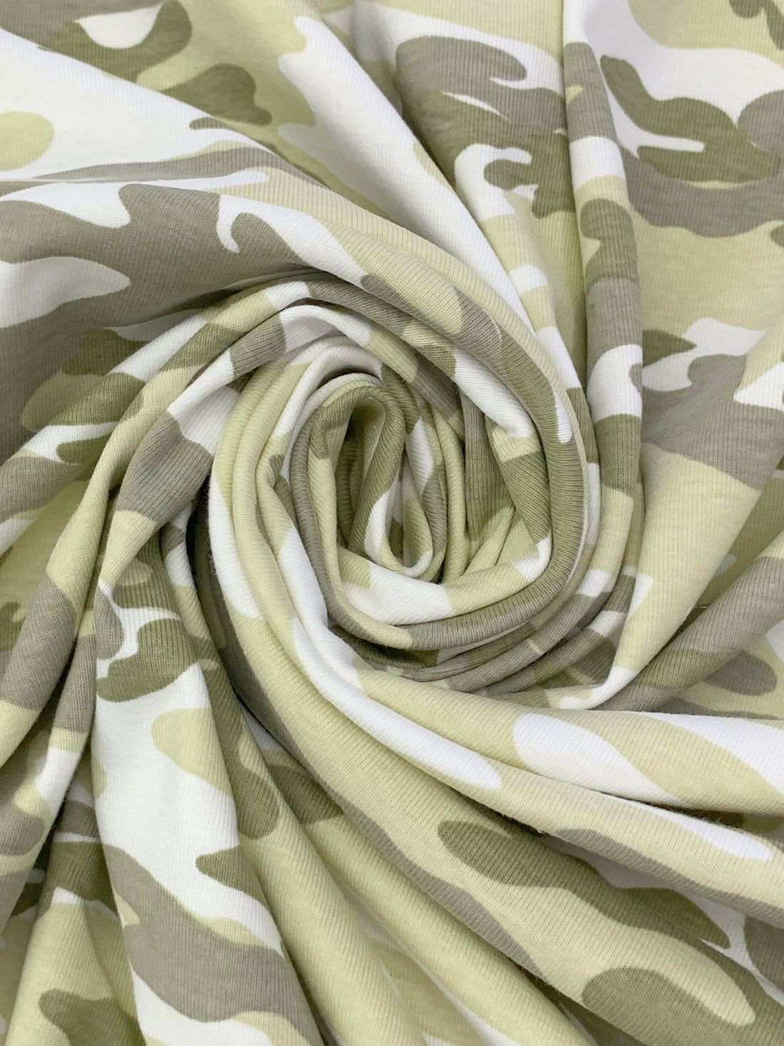 Pale Luau Green/White/Crocodile Cotton/Lycra Camouflage Print Jersey Knit 54W