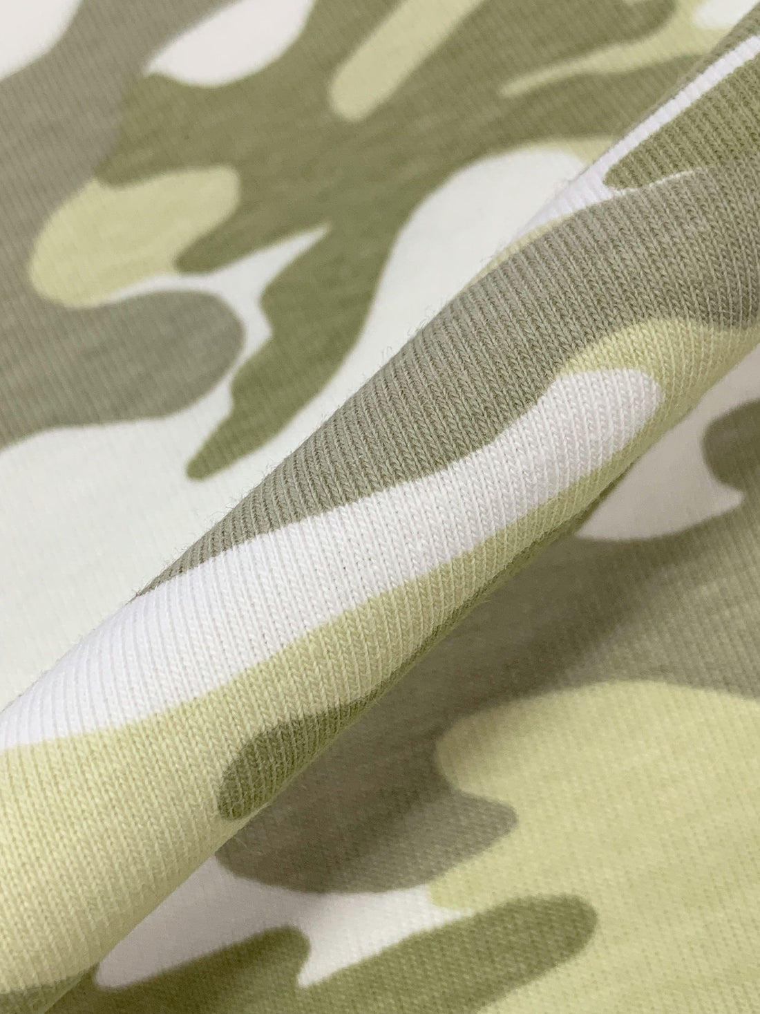 Pale Luau Green/White/Crocodile Cotton/Lycra Camouflage Print Jersey Knit 54W