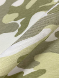 Pale Luau Green/White/Crocodile Cotton/Lycra Camouflage Print Jersey Knit 54W