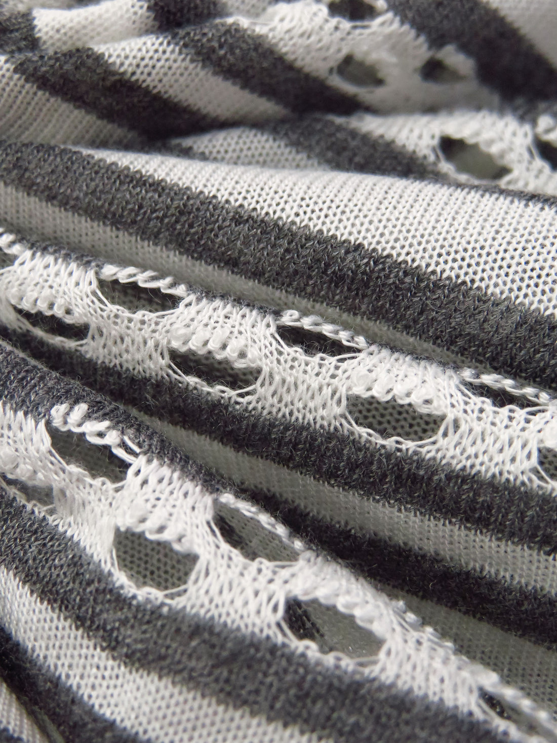 Shadow Gray/Off-White 100% Rayon Horizontal Stripe Eyelet Knit 70W