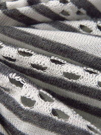 Shadow Gray/Off-White 100% Rayon Horizontal Stripe Eyelet Knit 70W