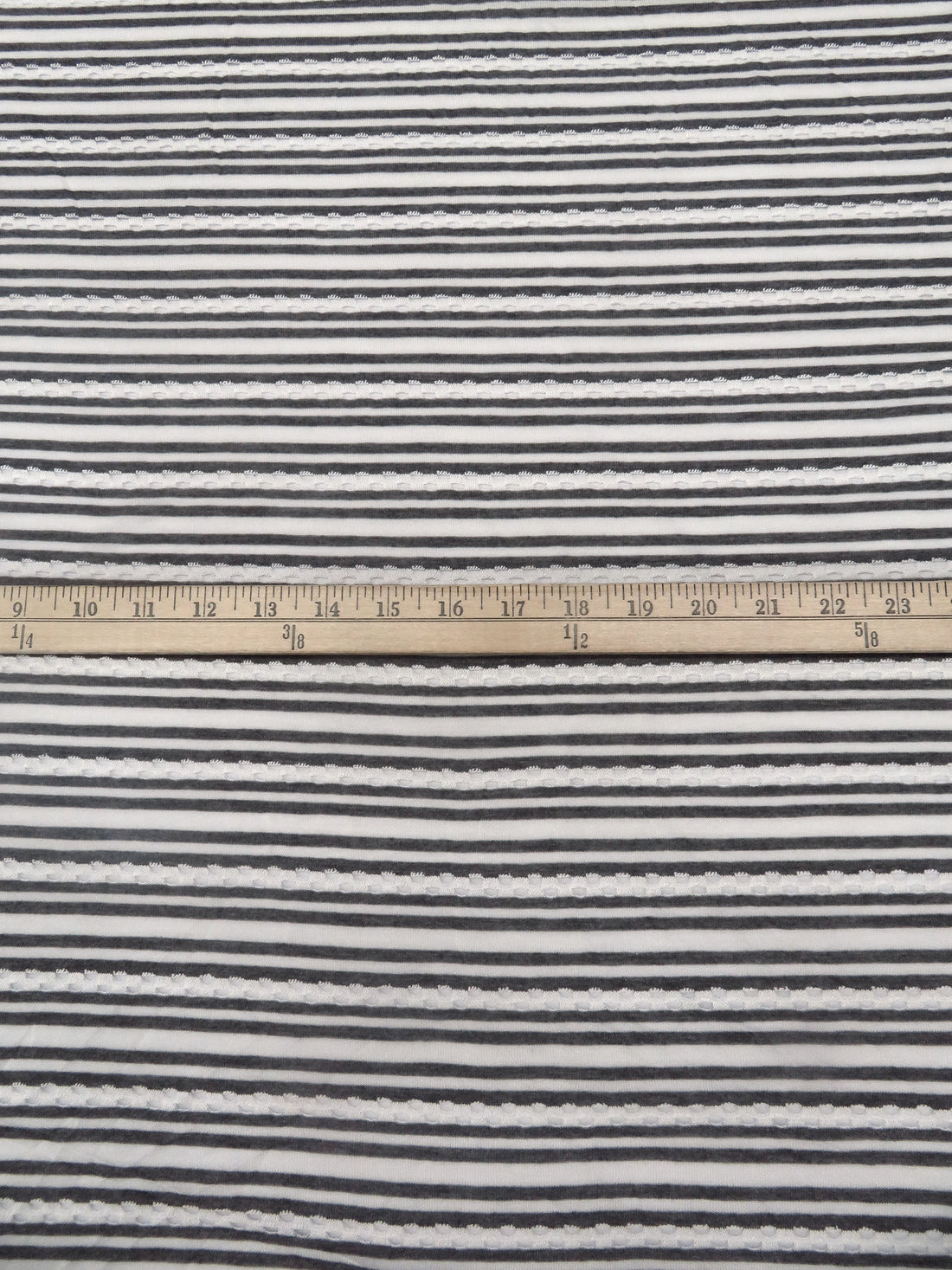 Shadow Gray/Off-White 100% Rayon Horizontal Stripe Eyelet Knit 70W