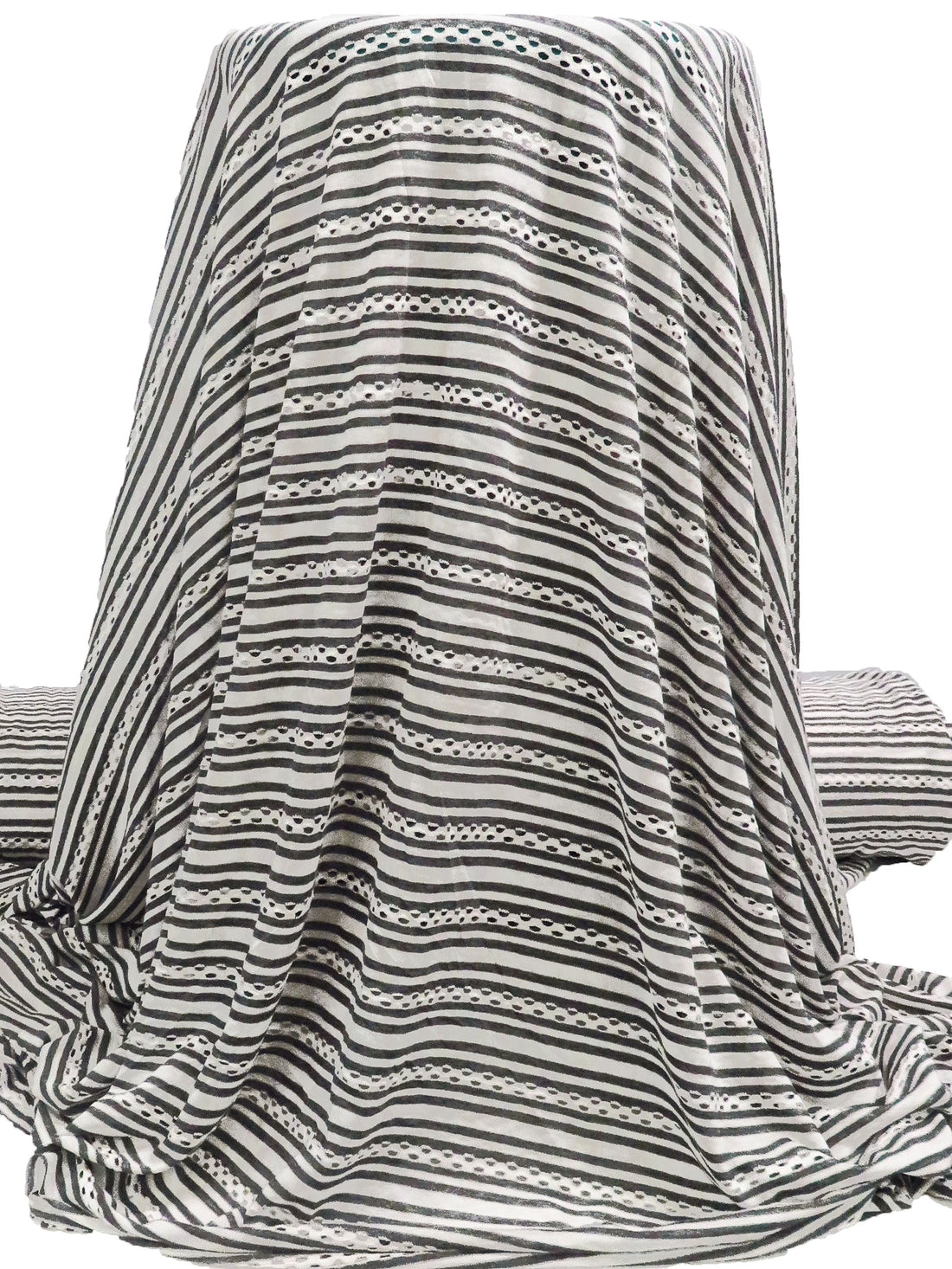 Shadow Gray/Off-White 100% Rayon Horizontal Stripe Eyelet Knit 70W