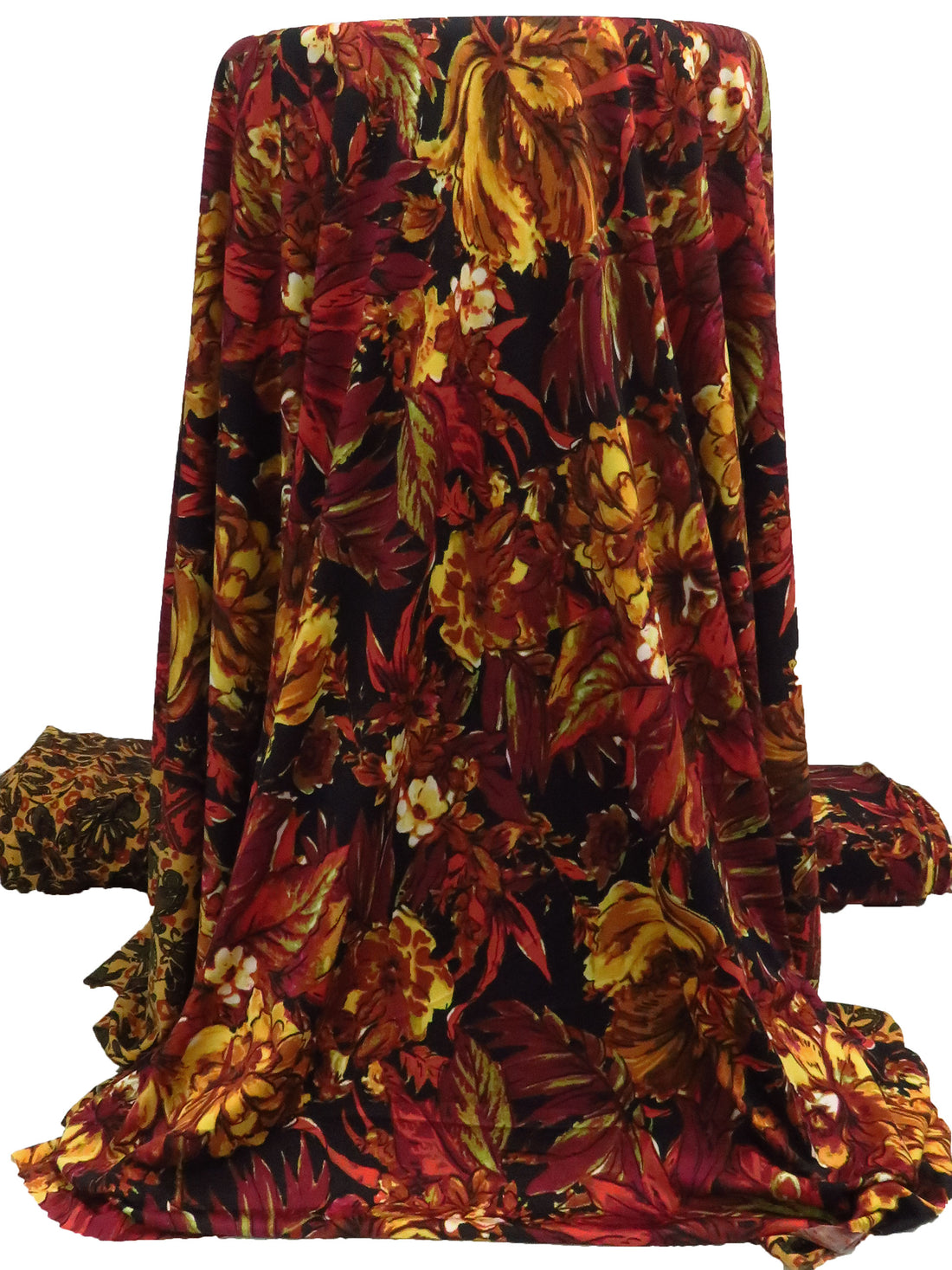 Goldenrod/Rust/Black/Multi Polyester/Lycra Double Border Floral Print DTY Knit 56W