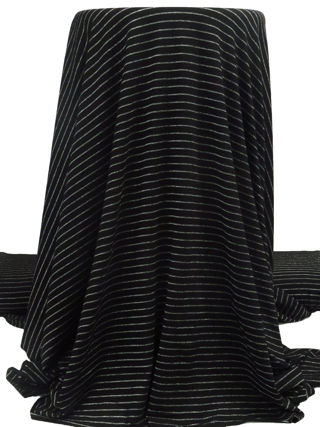 Black/Silver Rayon/Metallic/Lycra Horizontal Stripe Weave Jersey knit 60W
